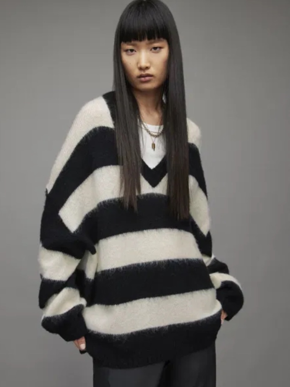 Lou V Chunky V neck Oversized Sweater S All Saints
